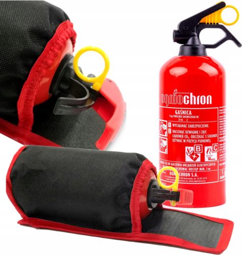 Car powder fire extinguisher 1 kg BC + car fire extinguisher holder with Velcro fastener