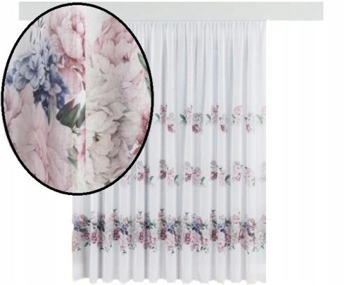  Curtain with printed peony flower ribbon 230x350