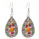  Boho Teardrop Earrings Engraved Multicolor Antique Silver 50mm