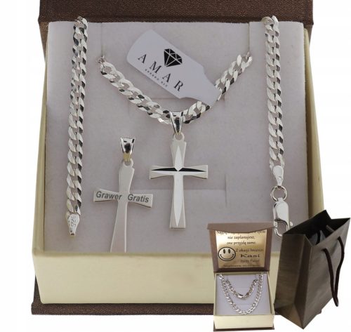  SOLID SILVER MEN'S CHAIN 925 WITH CROSS ENGRAVING FREE GIFT