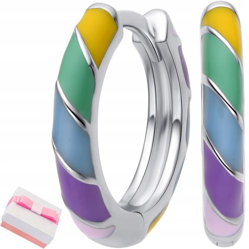  RHODIUM-PLATED SILVER EARRINGS COLORFUL 925 SILVER HOOPS FOR GIRL