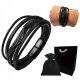  Men's LEATHER bracelet black feather elegant leather + FREE ENGRAVING!