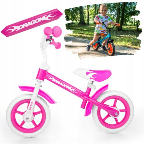  Milly Mally Dragon 10" balance bike, white, pink