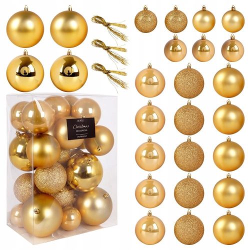  Unbreakable Golden Christmas Tree Baubles, Set of 26, 6 Pieces