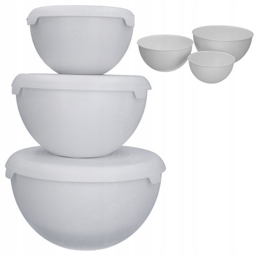 Kitchen Bowls Plastic Bowl, Set of Grey Kitchen Bowls with Lid, 3-Piece