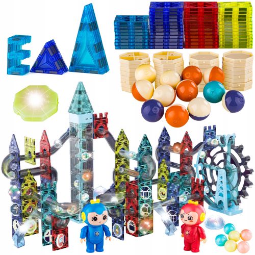  DK magnetic building blocks, luminous magnetic building blocks, marble run 230 elements, marble run 230 pieces.