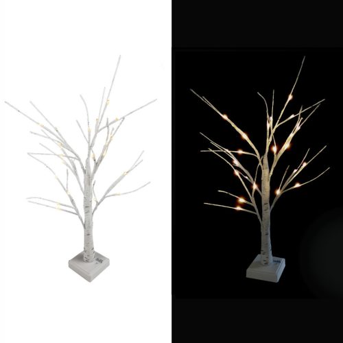  Glowing Tree, 24 LED Lamps, 60 cm, White Birch, Decoration with Remote Control