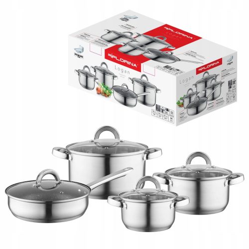 Ensemble de cuisine Florina Logan, ensemble de casseroles, acier inoxydable, 8 pièces.