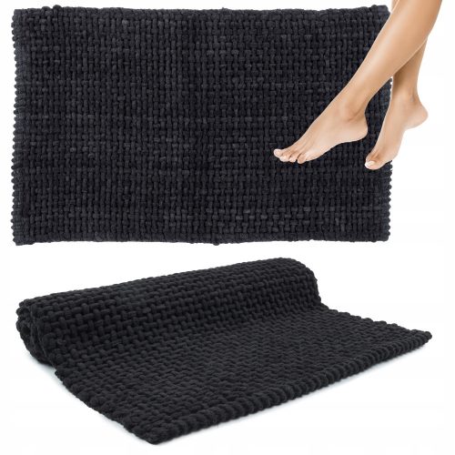 Washable Bathroom Rug, Soft, Absorbent, Braided, 50 x 80 cm, Black