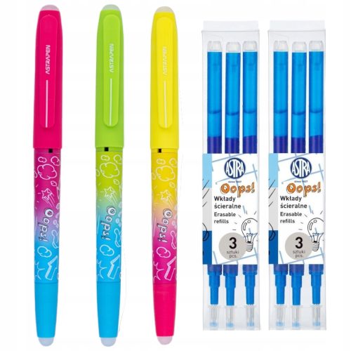  Erasable Pen SET Astra 3 pieces + Oops NEON refills