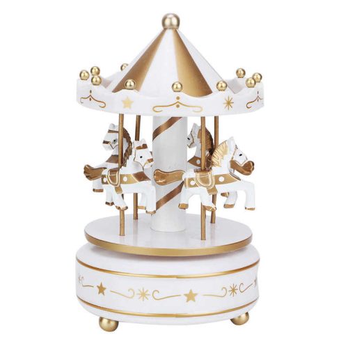  Carousel Music Box, Horse Music Box, White and Gold, Gift