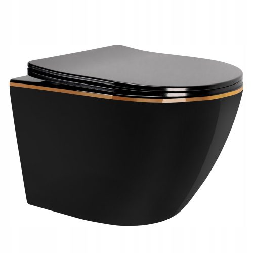 Cuvette de toilette murale Rea Carlo Flat Black Gold Edge