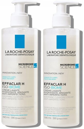 La Roche-Posay Effaclar H Iso-Biome Soothing Cleansing Cream for Acne-Prone Skin, 2x 390ml