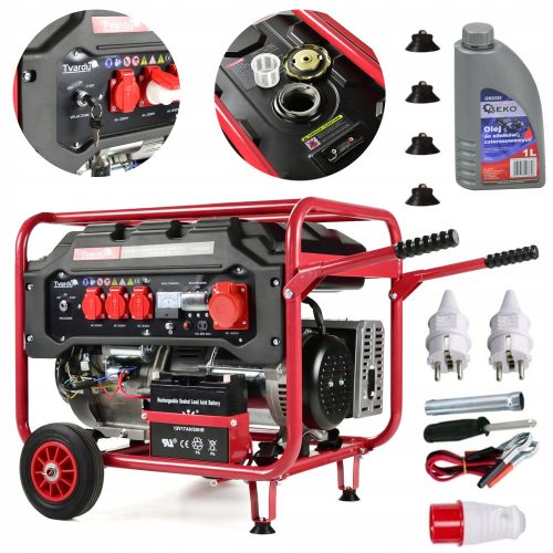 Portable three-phase generator Tvardy 6600 W petrol + oil for four-stroke engines 4T red 1L
