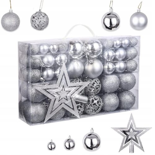  Unbreakable Christmas Tree Baubles 6/4/3cm Set 101 in 1 - Silver