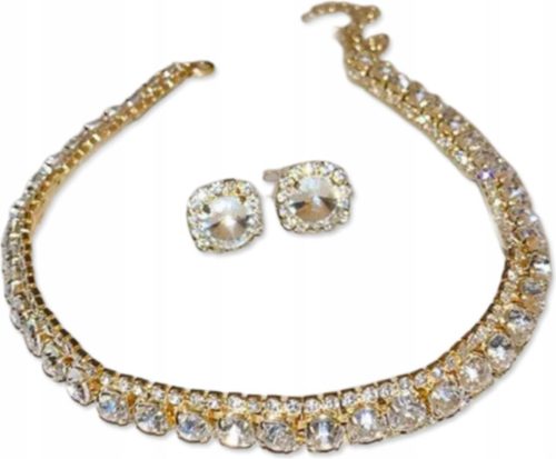  Gold jewelry set white zircons choker necklace with stud earrings