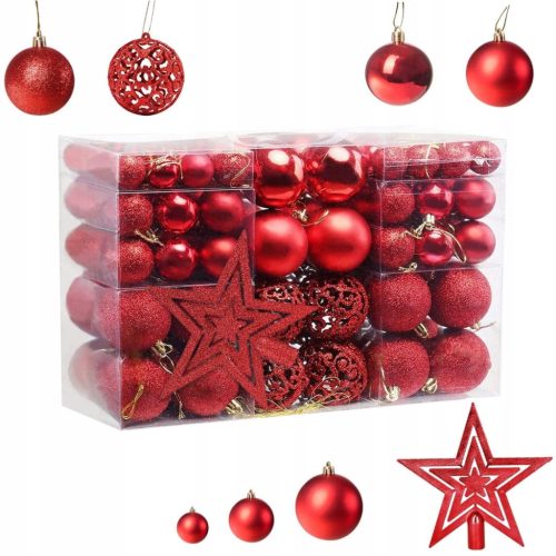  Unbreakable Christmas tree balls 6/4/3 cm Set 101 in 1 – red