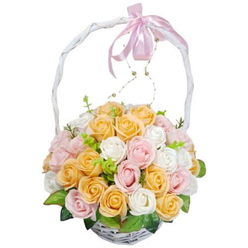 BEAUTIFUL large bouquet basket with soap roses, 50 pieces of soap flowers, GIFT