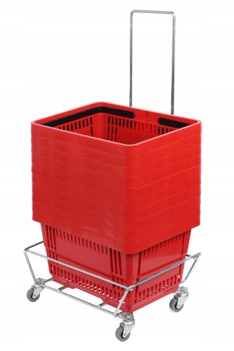 Set galvanized trolley with handle + 10 baskets 22l red