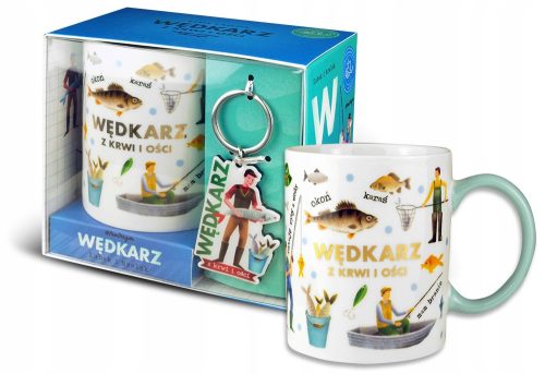 Cool, funny gadgets FISHING MUG + KEYRING MADE OF PORCELAIN BIRTHDAY GIFT 300 ML