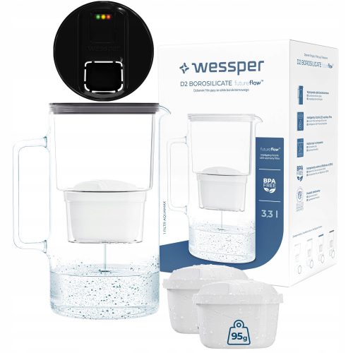  Wessper D2 Borosilicate FutureFlow Aquamax Filterkanne 3,3 l schwarz