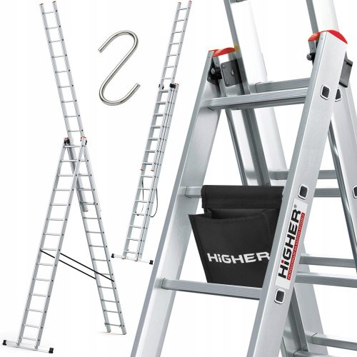 Higher ladder 9.62 m aluminum 3 x 14 up to 150 kg