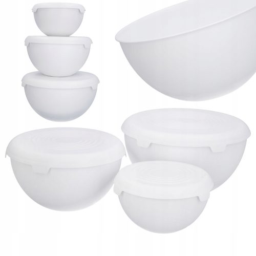 Kitchen Bowls Bowl Set, Plastic Kitchen Bowls with Lid, White, 3 Pieces, 1.5l, 3l, 6l