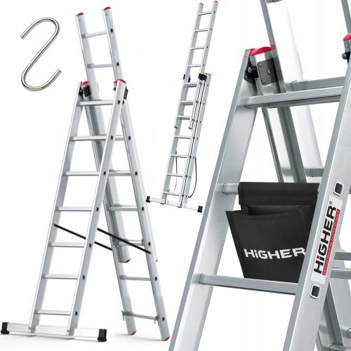 Higher ladder 5.05 m aluminum 3 x 7 up to 150 kg