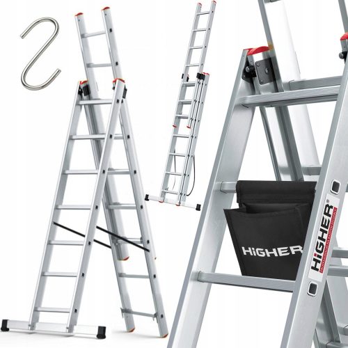 Higher ladder 4.43 m aluminum 3 x 6 up to 150 kg