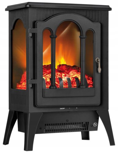 Freestanding fireplace with heating function, electric MPM, black, 1750 W, 37.5 x 55.7 x 25.5 cm