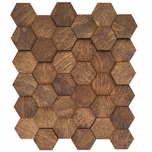 wood mosaic, smoked hexagonal wall panels