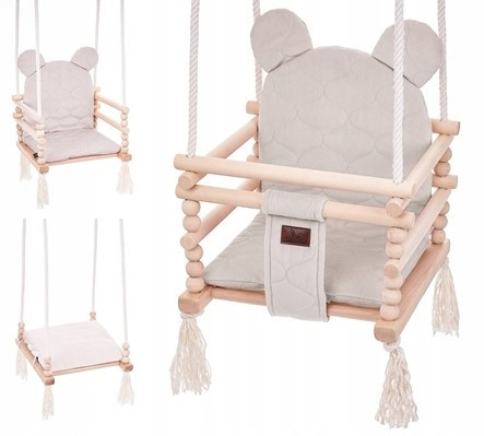 Garden, terrace and balcony swings Children's swing Teddy bear made of wooden velvet 3 in 1 Beige 170 cm