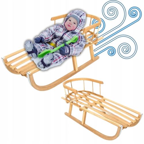  STRONG WOODEN SLED WITH BACKREST FOR CHILDREN + FREE