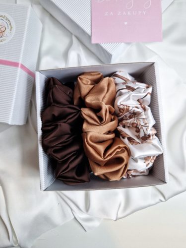  GIFT SET FOR HER SCRUNCHIE SATIN SILK XXL BROWN GOLD