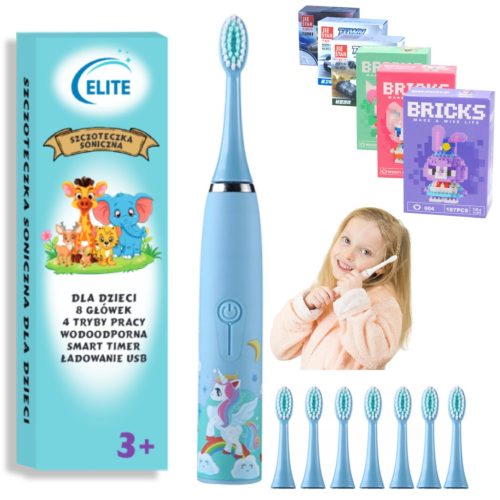  Unicorn Sonic Toothbrush, Blue, 8 Tips + FREE