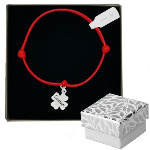  SILVER CLOVER BRACELET WITH ENGRAVING SILVER STRING 925