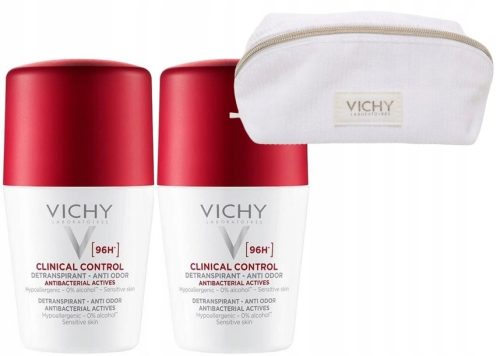 VICHY Clinical Control 96H Antiperspirant Roll-on, Double Pack with Free Cosmetic Bag