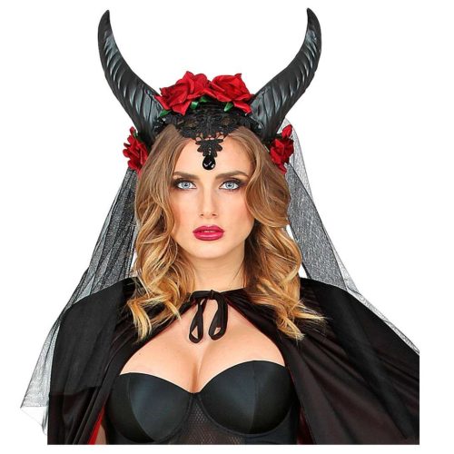  HEADBAND, veil with HORNS, jewelry, TIARA, Halloween, DEMON HORNS