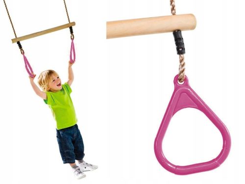 Trapeze Garden Swing with Rings Children's Playground Kids JF pink