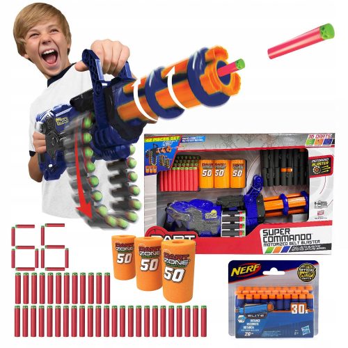  BATTERY OPERATED MINIGUN DART ZONE SCORPION GUN 36 ARTS 2 MAGAZINES 3 TA + Hasbro Nerf N-Strike Elite Darts 30 pcs