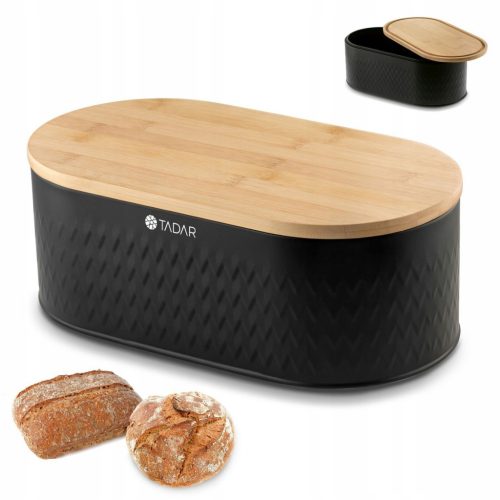  Tadar Iconic Bread Bin with Board, Black Steel