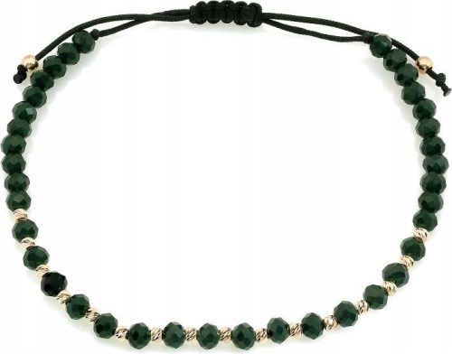  Gold bracelet 585 gold and dark green balls on black string 14kt