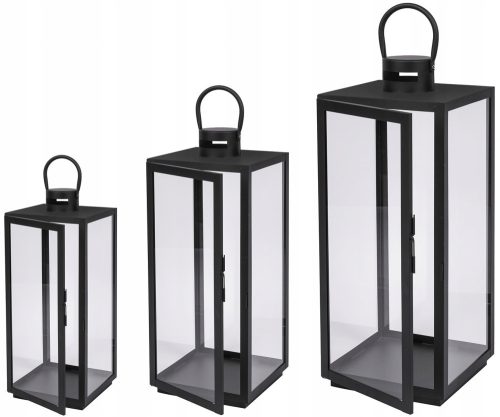 LANTERNS, LAMPS, GARDEN CANDLEHOLDERS, GRANES, SET OF 3, MATT BLACK