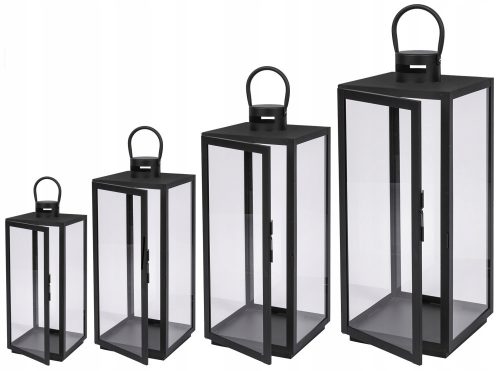 LANTERNS, LAMPS, GARDEN CANDLEHOLDERS, GRAIN, SET OF 4, MATT BLACK