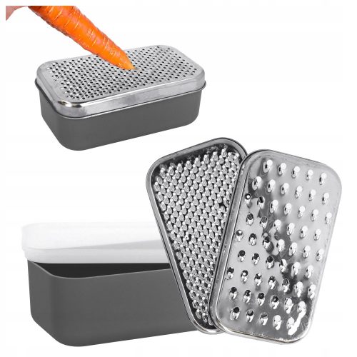 Graters and Slicers Cheese Grater, Vegetables, Potatoes + Container, 2 Blades, Stainless Steel, Gray