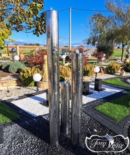  HUGE GARDEN FOUNTAIN MODERN STAINLESS STEEL FOUNTAIN. CYLINDER