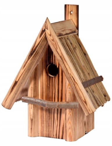 Boxes (houses) and birdhouses NEST BOX FOR BIRDS Wren, SOLID BURNT PINE, ROOF MADE OF REED