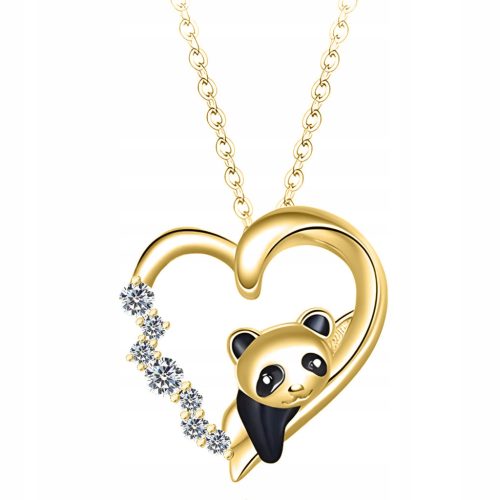  Gold Heart Chain Necklace with Panda with Cubic Zirconia Heart Panda s925