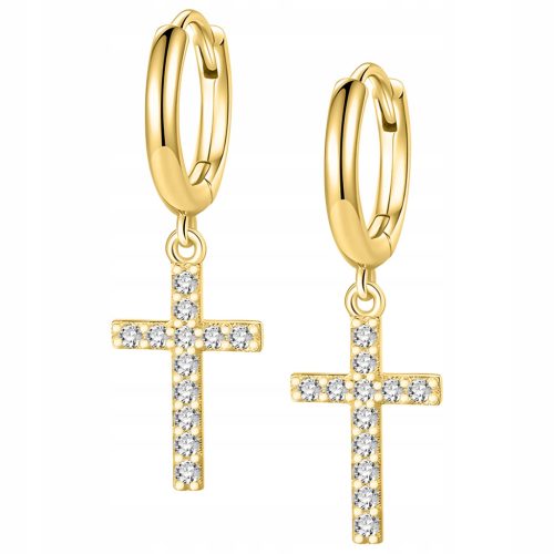  Hanging Gold Earrings With A Cross On A Hook With Cubic Zirconia Cross Silver 925