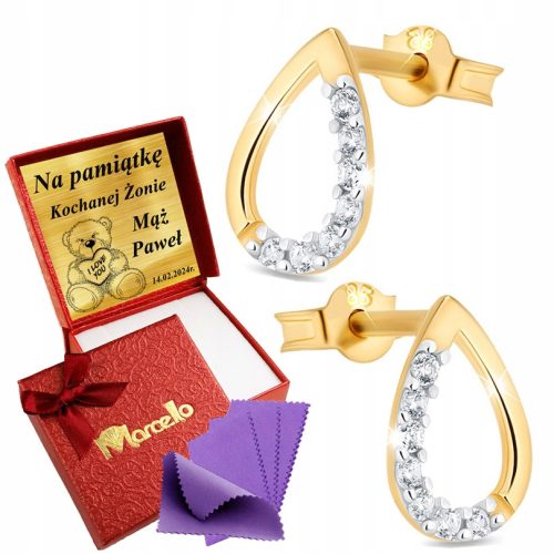  Teardrop Gold Earrings with Cubic Zirconia 333 For Women Engraving FREE GIFT